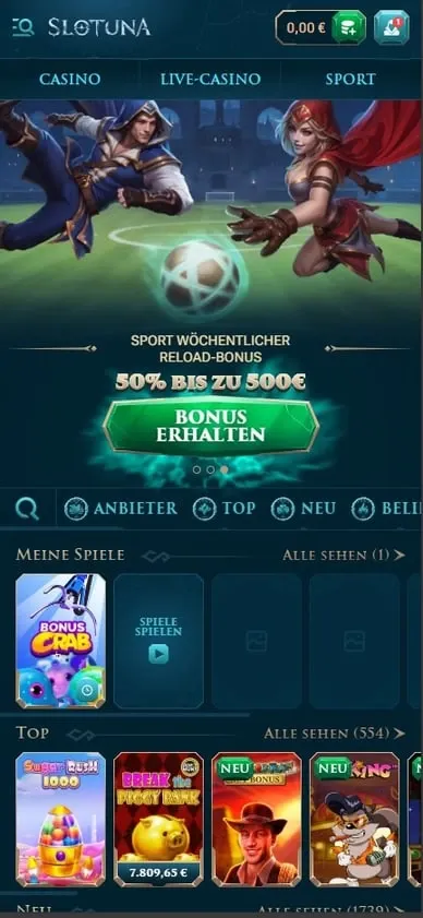 Banner promozionale Slotuna ottimizzato per la visualizzazione su smartphone